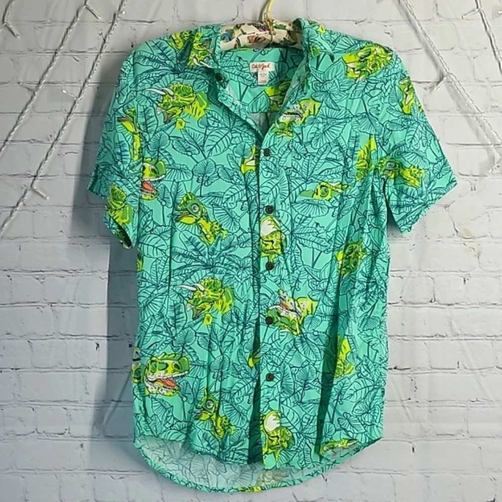 Cat & Jack Tropical Vibrant Dinosaur Dino Button Down Shirt Youth Size XL 16 - Picture 3 of 17